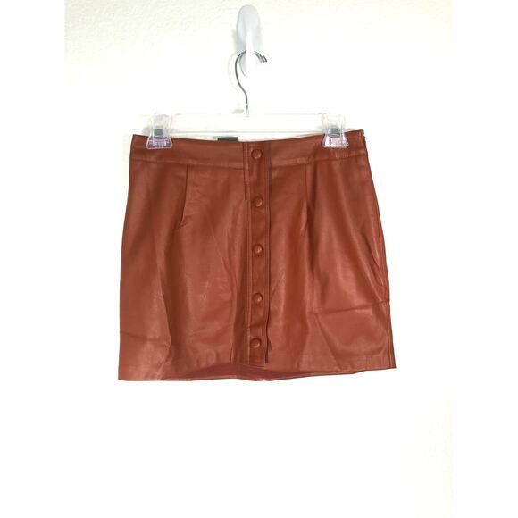 Lulu's Most Fab Brown Faux Leather Button-Front Mini Skirt - XS - Picture 2 of 4